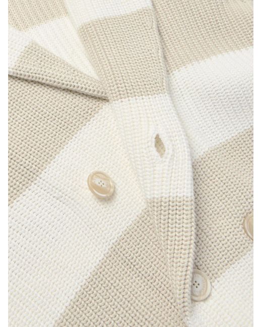 Brunello Cucinelli Natural Slim-fit Double-breasted Shawl-collar Striped Cotton Cardigan for men
