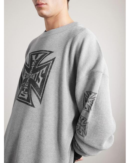 Vetements Gray Printed Waffle-knit Cotton Sweater for men