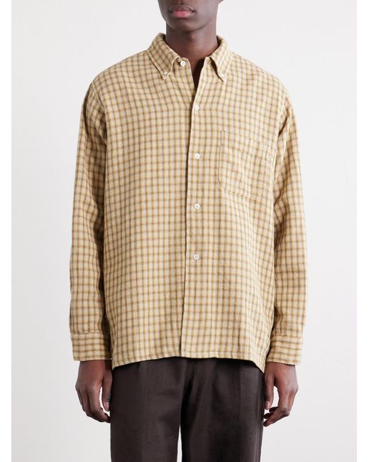 Beams Plus Natural Button-Down Collar Checked Cotton Shirt for men