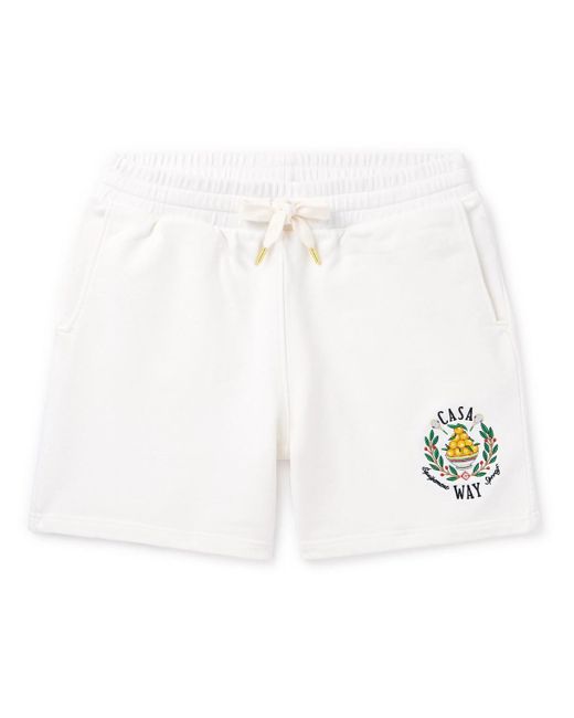Casablancabrand White Casa Way Straight-leg Logo-embroidered Cotton-jersey Drawstring Shorts for men