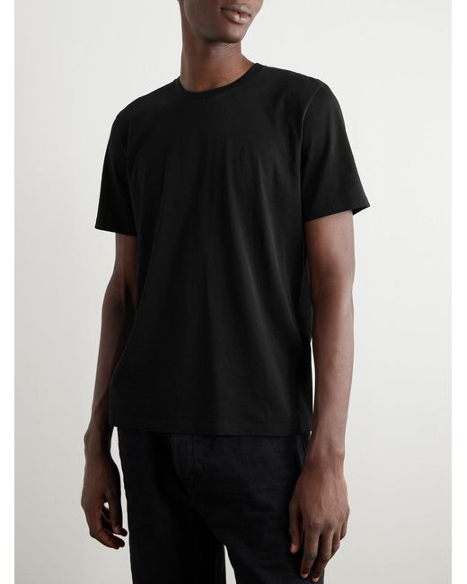 Saint Laurent Black Logo-Embroidered Cotton-Jersey T-Shirt for men