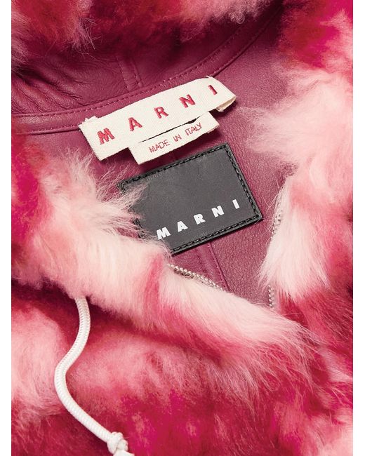 Marni Red Striped Shearling Hooded Jacket for men