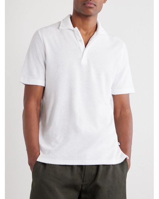 Fedeli White Mondial Cotton-Terry Polo Shirt for men