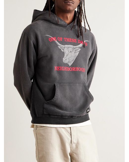 Neighborhood Gray One Of These Days Logo-Print Cotton-Jersey Hoodie for men