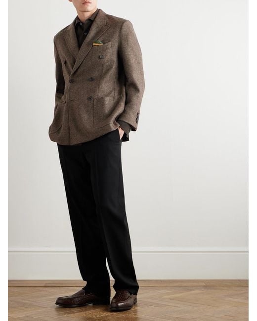 Rubinacci Brown Double-Breasted Wool-Flannel Blazer for men