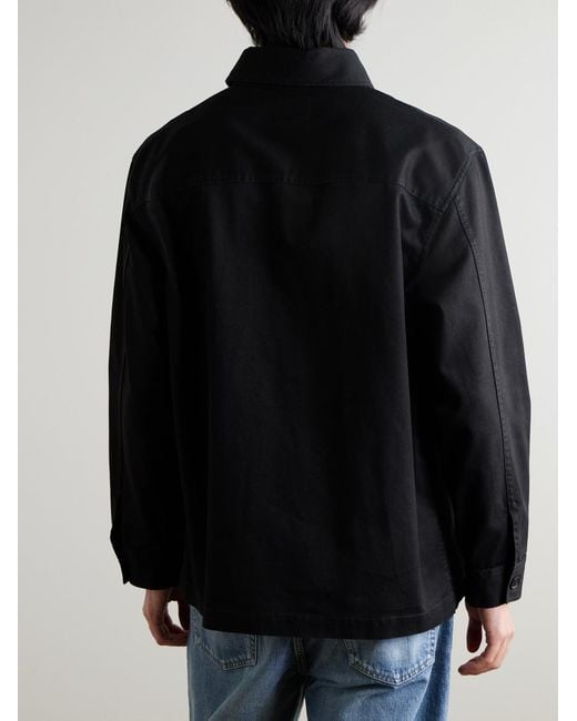 Saint Laurent Black Logo-embroidered Cotton And Linen-blend Gabardine Overshirt for men