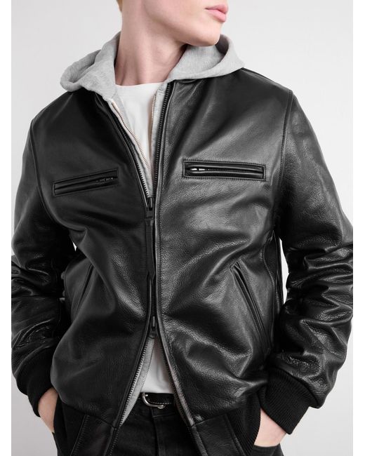 Golden Bear Black The Ridgewood Knit Trimmed Leather Bomber Jacket for men