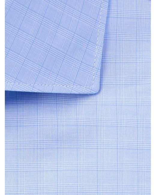 Camicia in popeline di cotone a quadri con collo alla francese di Canali in Blue da Uomo