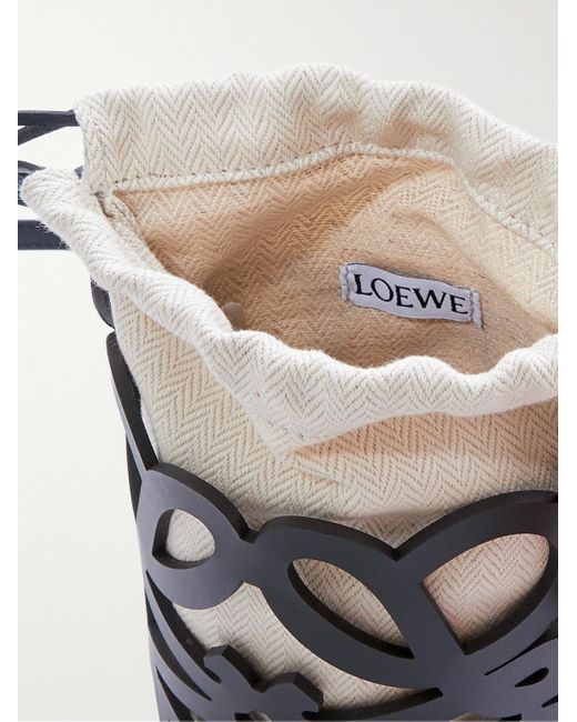 Loewe Black Anagram Cutout Leather And Herringbone Cotton-canvas Pouch for men