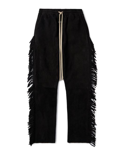 Fear Of God Black Forum Straight-leg Fringed Suede Drawstring Trousers for men