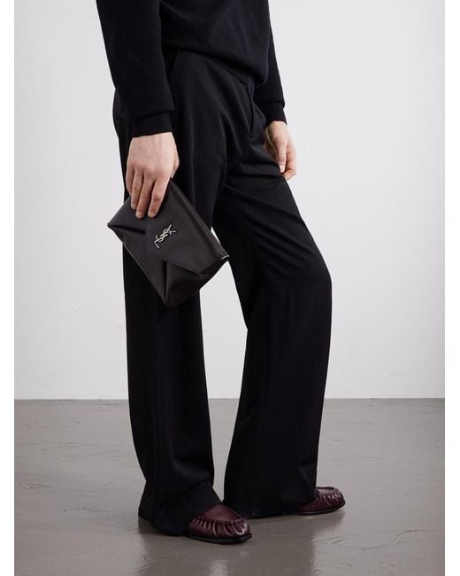 Saint Laurent Black Cassandre-embellished Full-grain Leather Messenger Bag for men