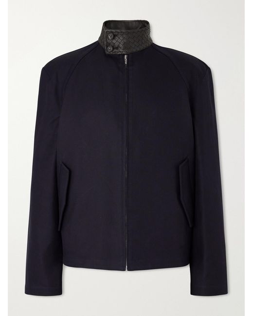 Bottega Veneta Blue Intrecciato Leather-trimmed Cotton-gabardine Blouson Jacket for men