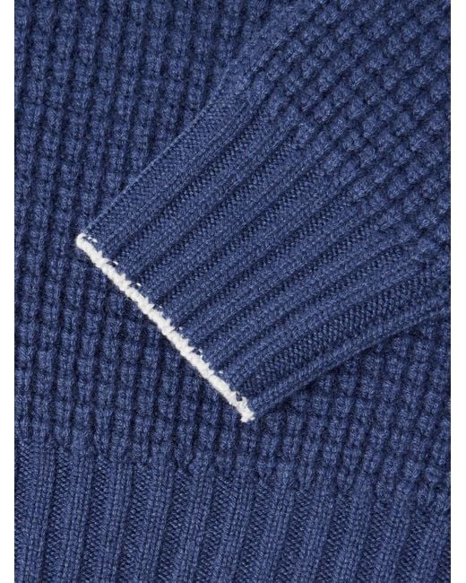 Brunello Cucinelli Blue Waffle-Knit Cashmere Polo Shirt for men