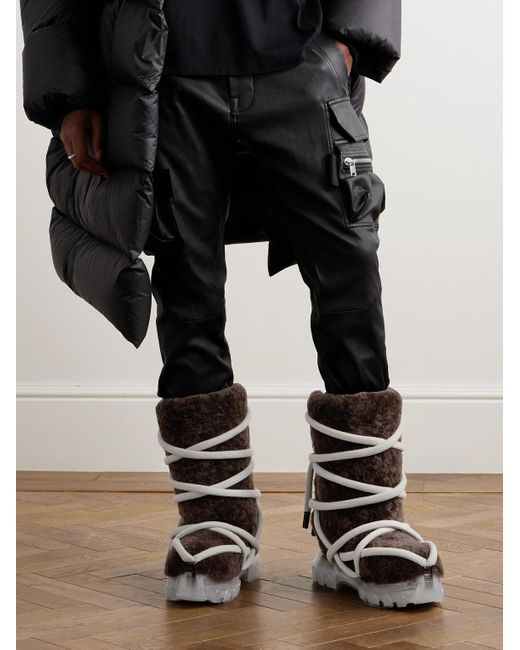 Rick Owens Brown Lunar Tractor Leather-trimmed Shearling Boots for men