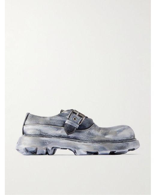 Acne Gray Leather Monk-Strap Shoes for men