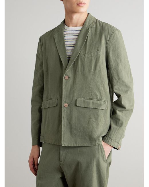 Folk Green Lunar Linen And Cotton-Blend Suit Jacket for men