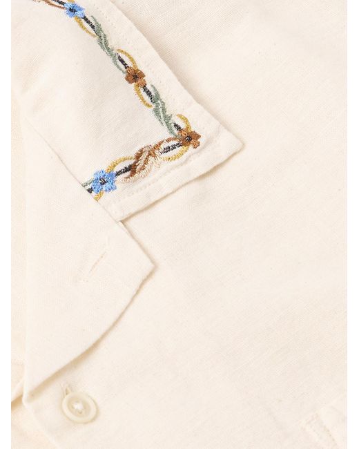 Corridor NYC Hemd aus Voile aus einer Leinen-Baumwollmischung mit Stickereien und wandelbarem Kragen in Natural für Herren