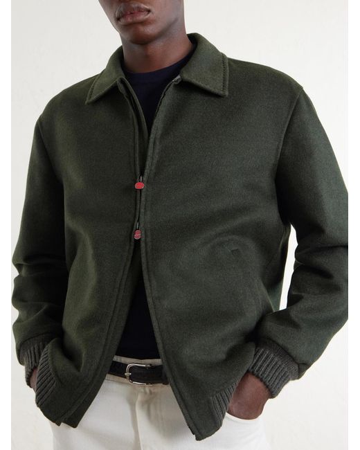 Kiton Green Brushed Wool And Cashmere-Blend Blouson Jacket for men
