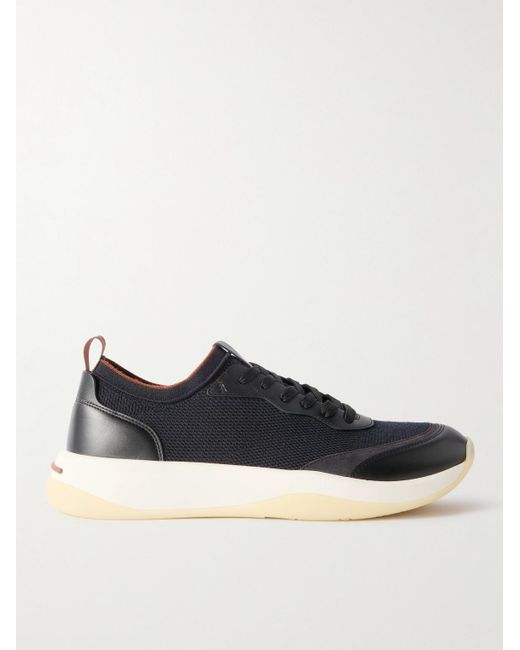 Loro Piana Blue 410 Lp Walk Leather-Trimmed Wish Wool Sneakers for men