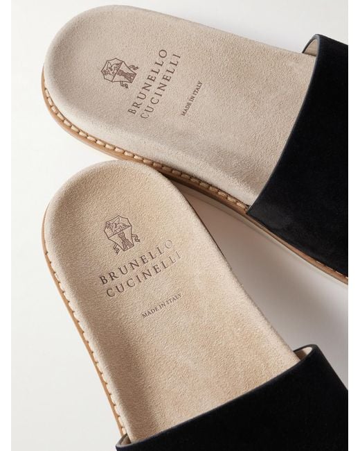 Brunello Cucinelli Black Suede Slides for men