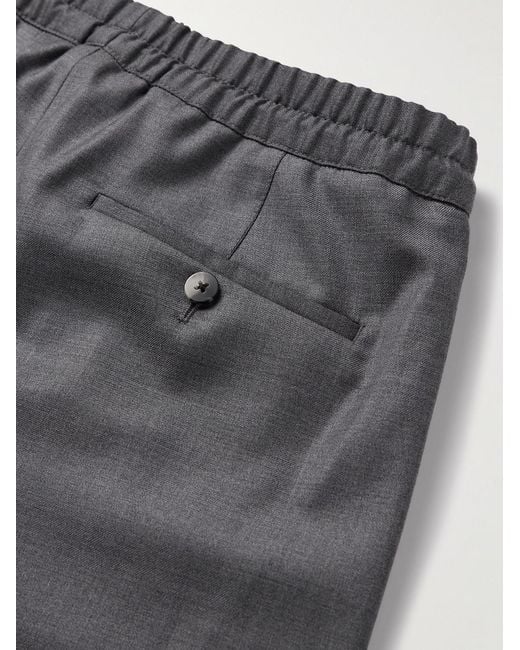 Caruso Gray Slim-Fit Pleated Wool Drawstring Trousers for men