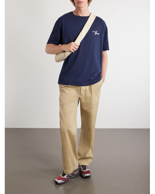 A.P.C. Blue Fragment Logo-Print Cotton-Jersey T-Shirt for men