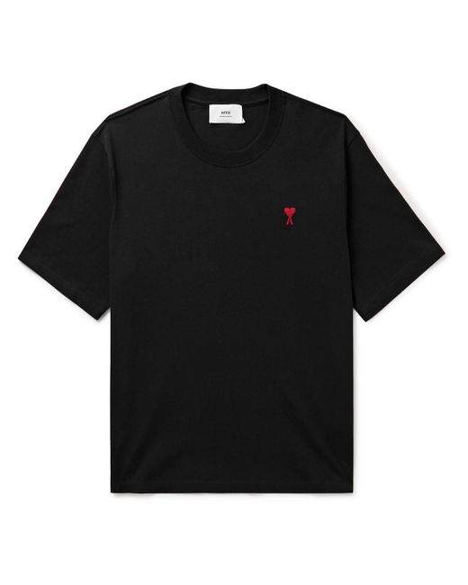 AMI Black Logo-embroidered Organic Cotton-jersey T-shirt for men