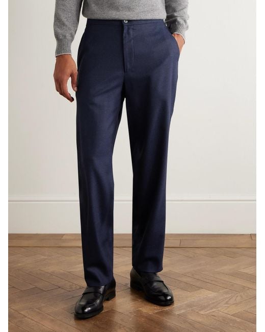 Boglioli Blue Straight-Leg Virgin Wool-Flannel Trousers for men