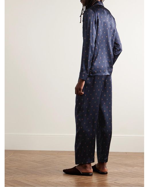 Derek Rose Blue Brindisi 103 Printed Silk-satin Pyjama Set for men