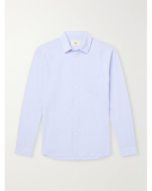 Folk White Striped Seersucker Cotton Shirt for men