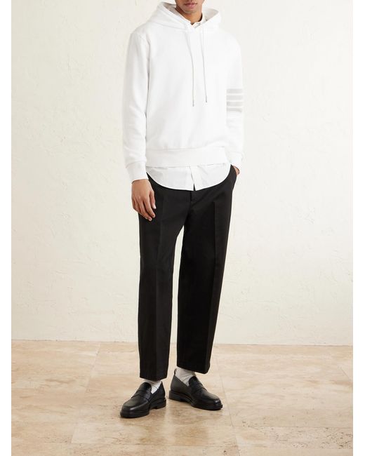 Thom Browne Natural Logo-Appliquéd Striped Cotton-Jersey Hoodie for men