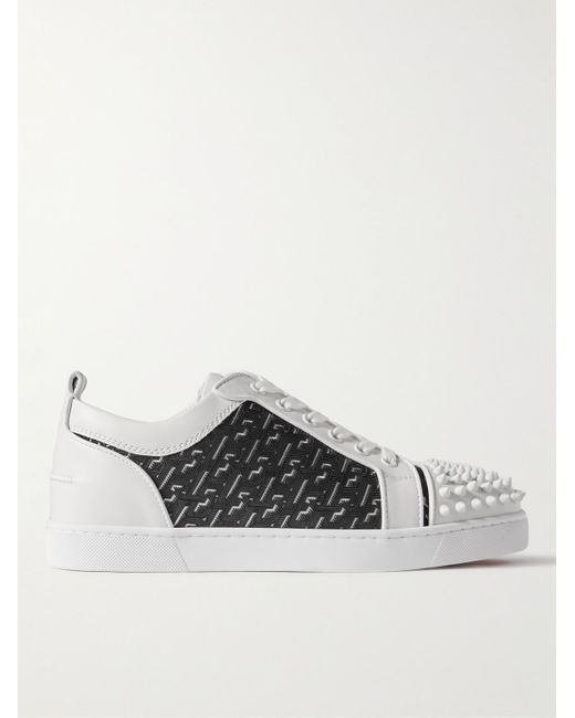 Christian Louboutin Louis Junior Spikes Sneakers aus Mesh und Veloursleder mit Gummibesatz in White für Herren