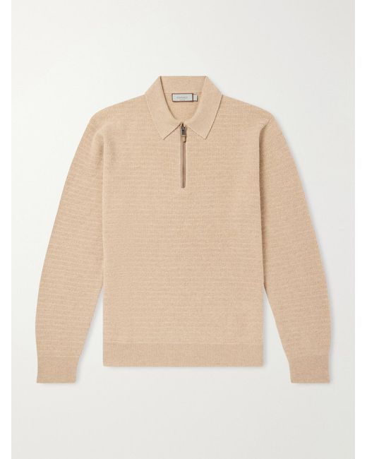 Canali Natural Mock-Rib Wool And Cashmere-Blend Half-Zip Polo Shirt for men