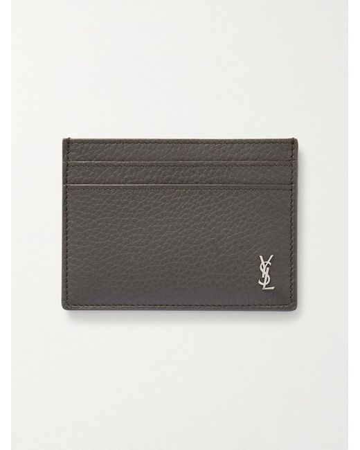 Saint Laurent Gray Tiny Cassandre Logo-Appliquéd Full-Grain Leather Cardholder for men