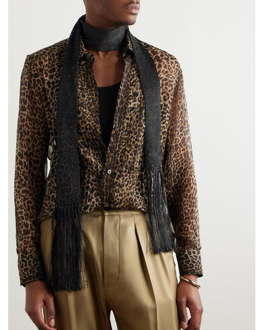 Tom Ford Blue Fringed Crystal-Embellished Crocheted Scarf for men