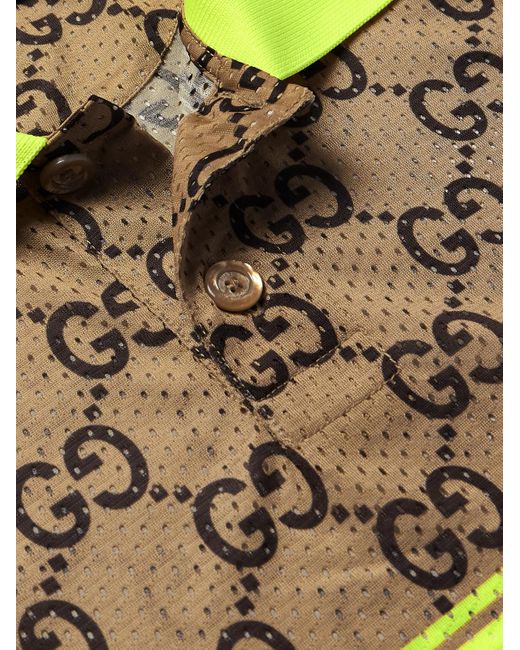 Gucci Polohemd aus Mesh mit Logoprint in Natural für Herren