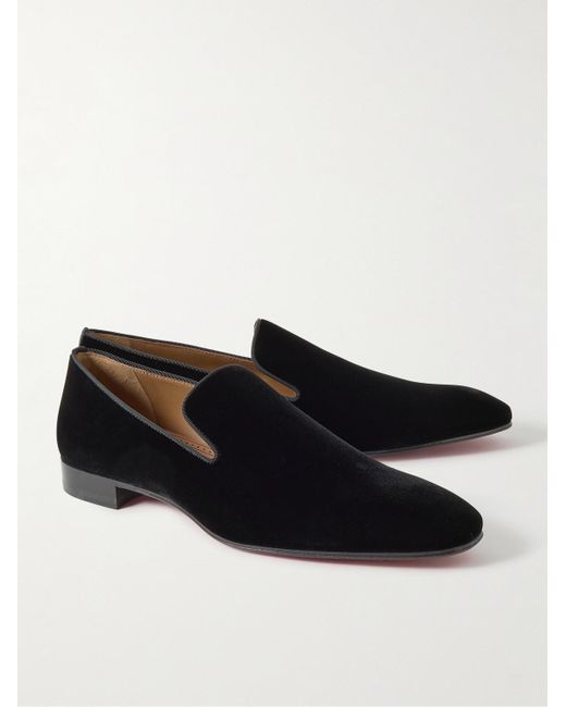 Christian Louboutin Black Dandelion Grosgrain-Trimmed Velvet Loafers for men