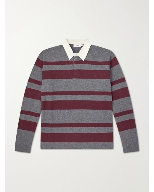 FRAME Gray Striped Wool And Cashmere-Blend Polo Shirt for men