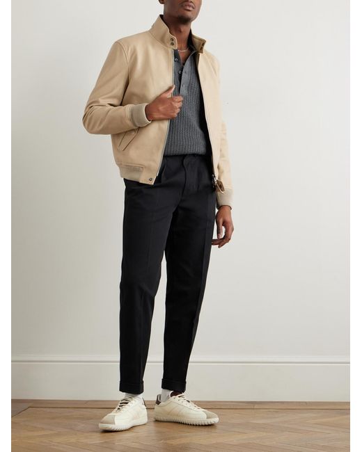 Tom Ford Black Straight-Leg Pleated Cotton-Gabardine Trousers for men
