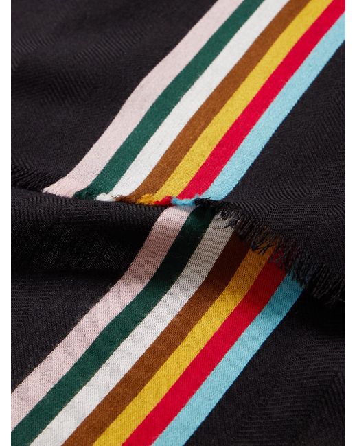Paul Smith White Frayed Striped Virgin Wool-blend Scarf for men