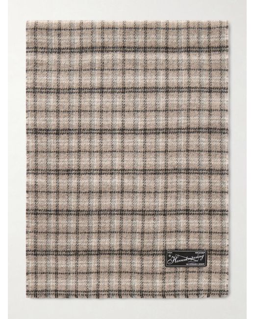 mfpen White Appliquéd Checked Double-faced Wool-blend Scarf for men