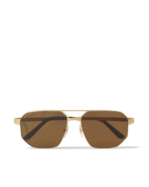 Cartier Brown Santos De Cartier Aviator-style Gold-tone Sunglasses for men