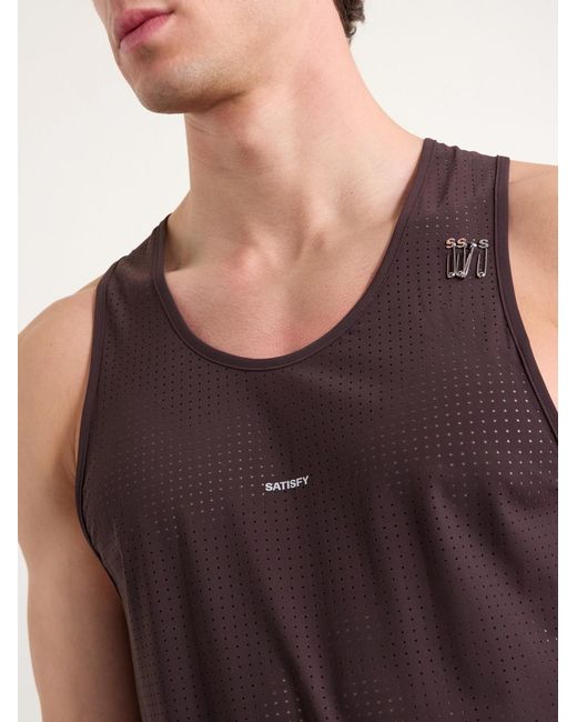 Satisfy Brown Embellished Logo-Appliquéd Space-O Mesh Tank Top for men