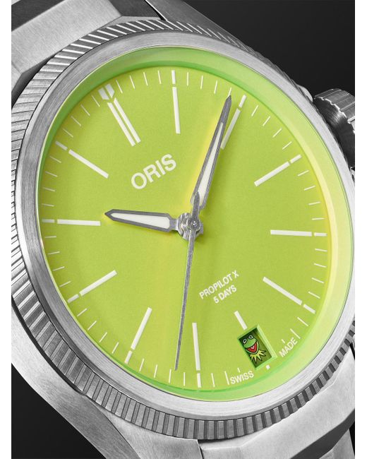 Oris Black The Muppets Propilot X Kermit Limited Edition 39Mm Titanium Watch, Ref. No. 01 400 7778 7157-Set for men