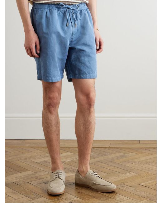 Mr P. Blue Straight-Leg Organic Cotton And Linen-Blend Drawstring Shorts for men