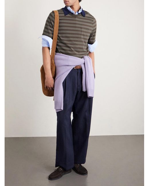 A.P.C. Gray Logo-Embroidered Striped Organic And Recycled Cotton-Jersey T-Shirt for men