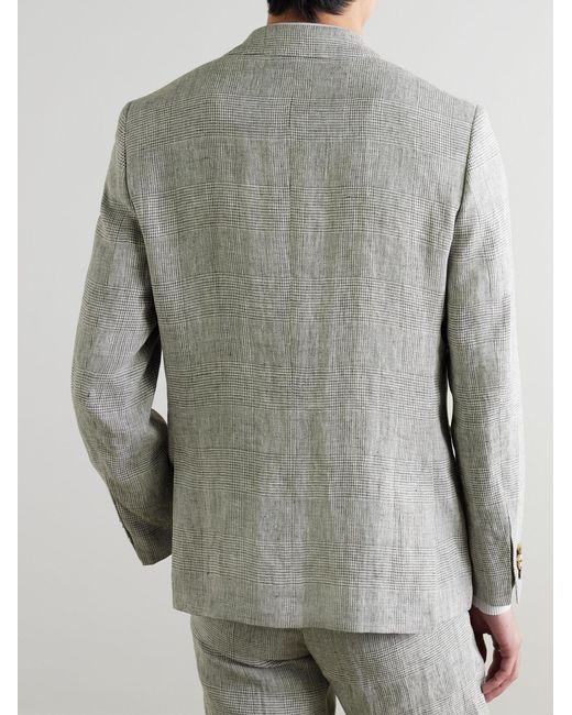 Mr P. Gray Prince Of Wales Checked Linen Suit Jacket for men
