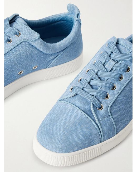 Christian Louboutin Blue Louis Junior Orlato Grosgrain-Trimmed Printed Suede Sneakers for men
