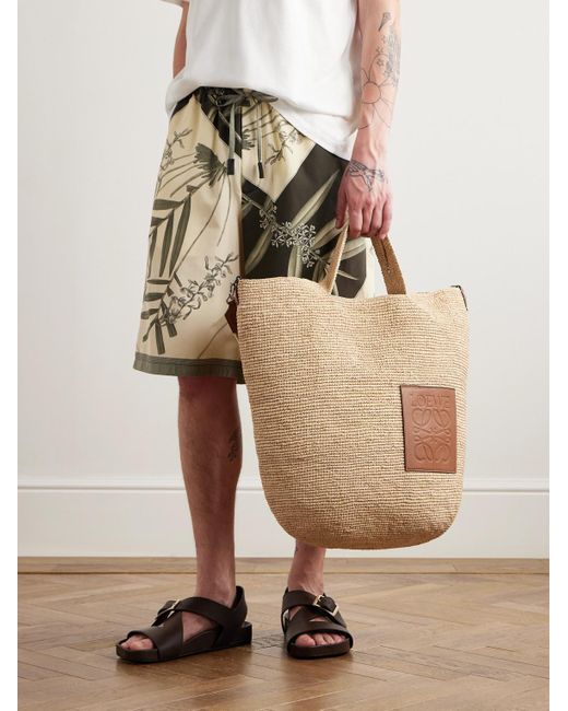 Paula's Ibiza Tote bag grande in rafia con finiture in pelle e logo impresso di Loewe in Natural da Uomo