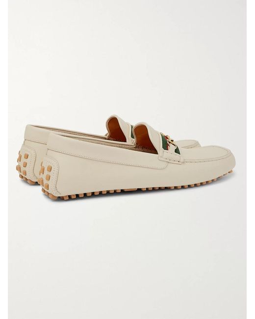 Gucci White Web Strap Driving Shoes for men